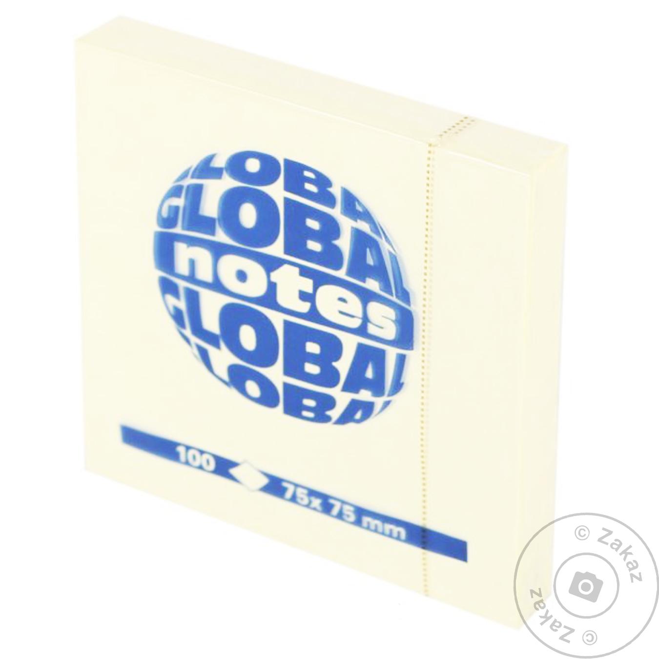 

Бумага для заметок Global Notes с клейким слоем желтый 75x75мм 100шт