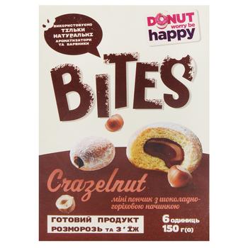 Пончики Donut Worry Be Happy Міні з шоколадно-горіховою начинкою заморожені 6шт 150г - купити, ціни на NOVUS - фото 2