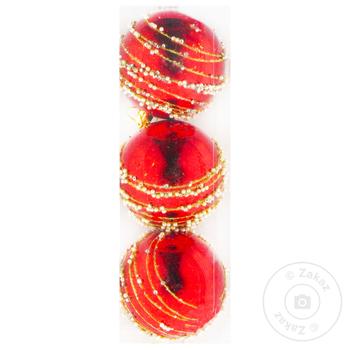 Beads Red Christmas Tree Balls Set 8cm 3pcs - buy, prices for MegaMarket - photo 1