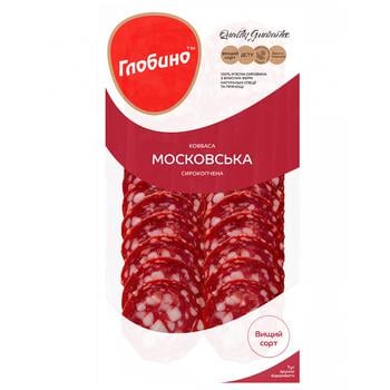 Ковбаса Глобино Московська сирокопчена нарізка 80г - купити, ціни на Auchan - фото 1