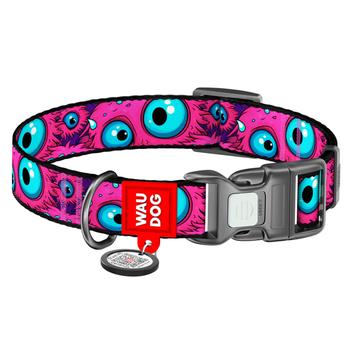 Waudog Nylon Dog Collar with QR Passport 28-40cm/20mm with Design of Eye of The Monster