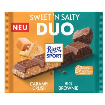 Шоколад молочный Ritter Sport Sweet'N Salty с брауни, соленой карамелью и кусочками соленого бисквита 218г - купить, цены на Auchan - фото 1