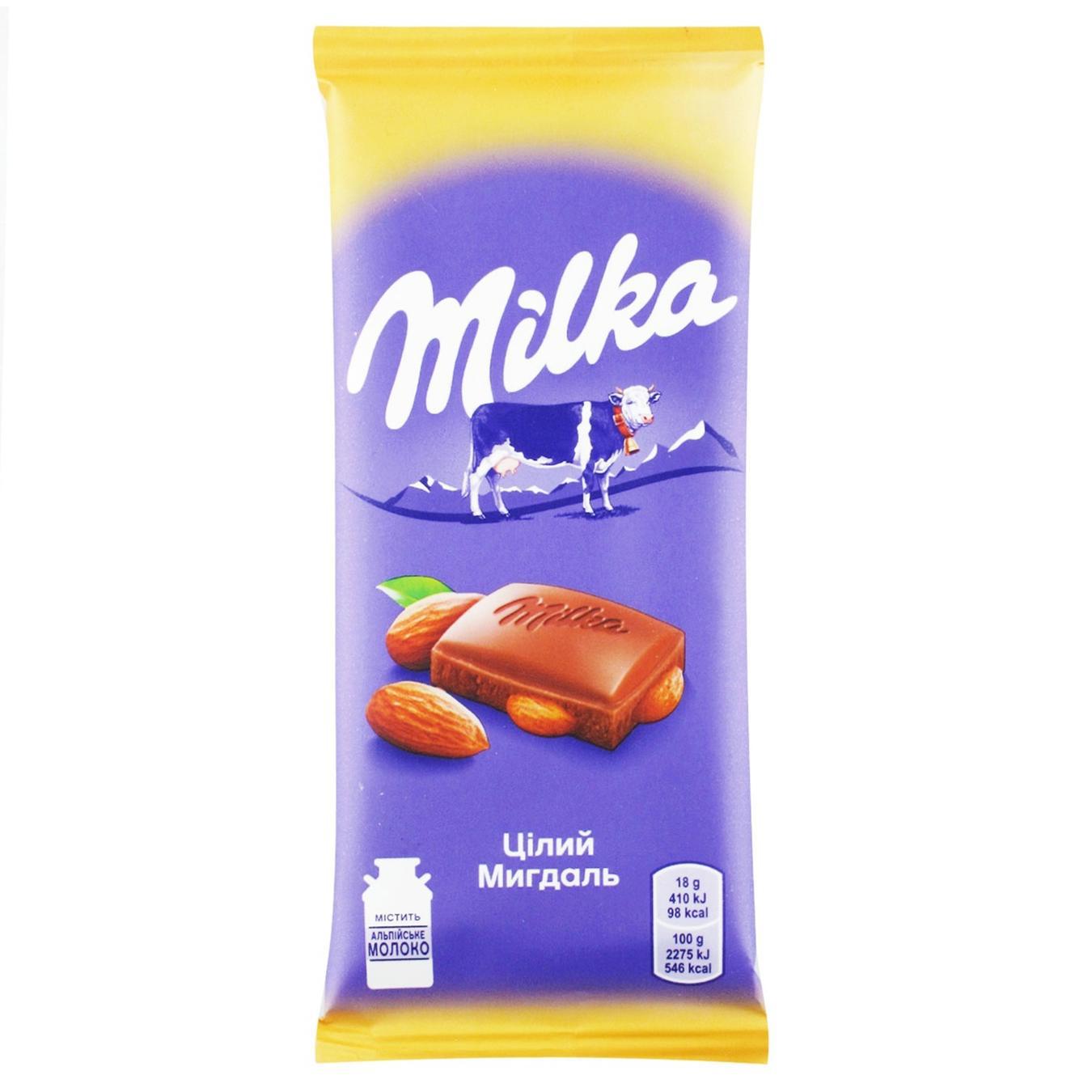 

Шоколад Milka молочный с цельным миндалем 90г