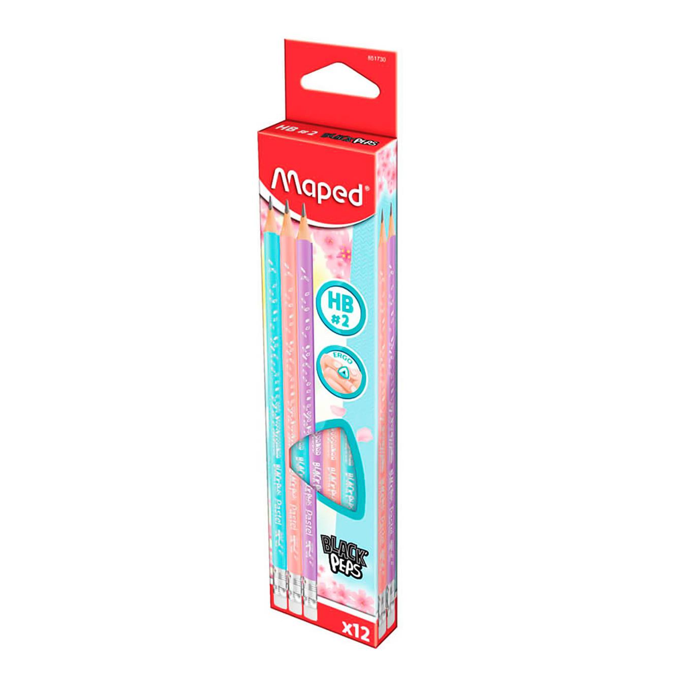 

Олівці графітові Maped Black Peps 12 шт. HB з ластиком Pastel MP.851730