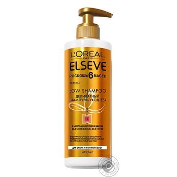 Шампунь-догляд L'Oreal Elseve Розкіш 6 олій делікатний 3в1 для сухого та ламкого волосся 400мл купити, ціни на МегаМаркет - фото 1