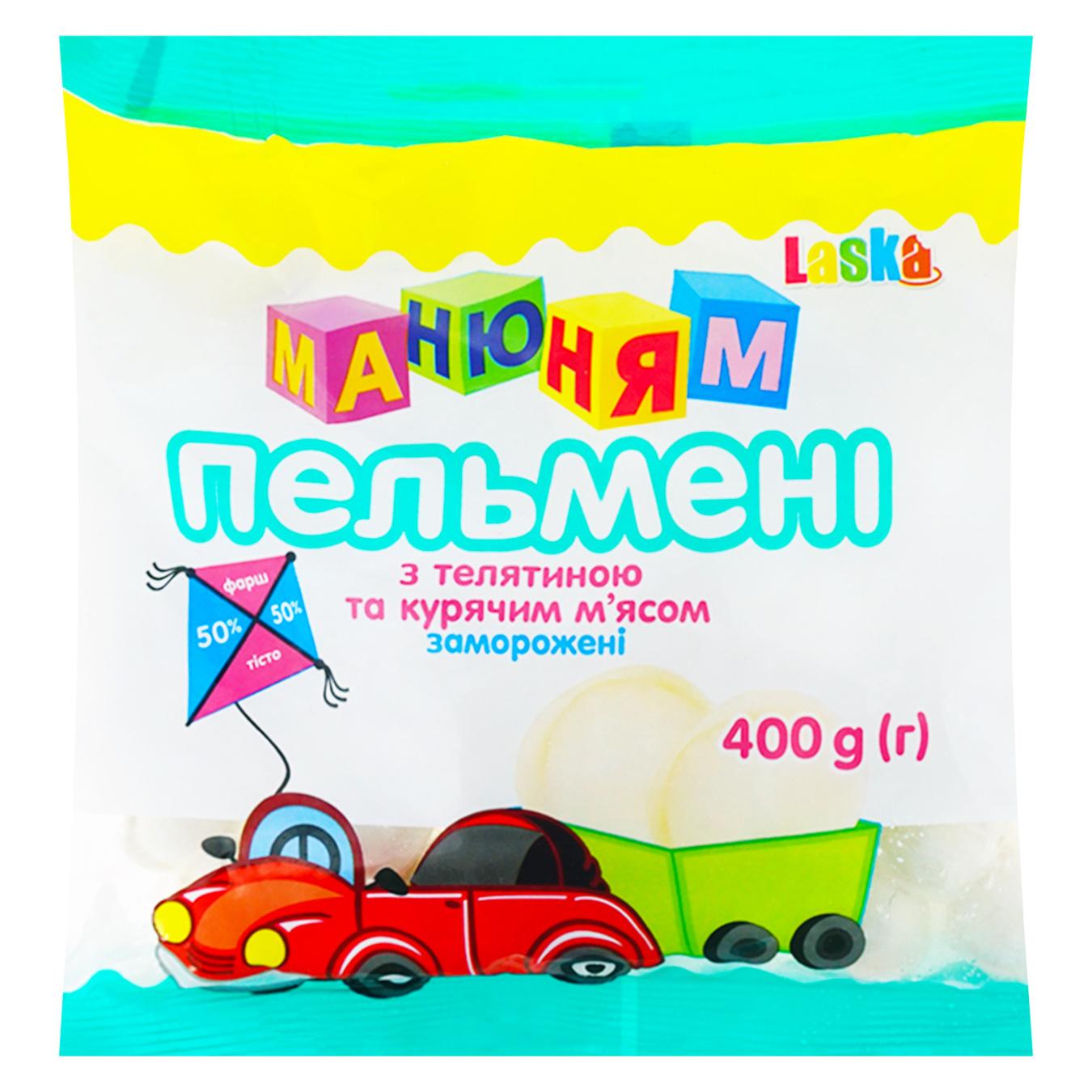 

Пельмени Ласка Ма-ню-ням с купиным мясом и телятиной 400г