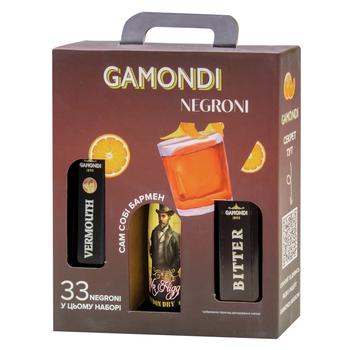 Набор Gamondi Negroni Ликкер Bitter 25% 1л + Вермут di Torino Rosso 18% 1л + Джин Mr. Higgins London Dry 37,5% 1л - купить, цены на КОСМОС - фото 1