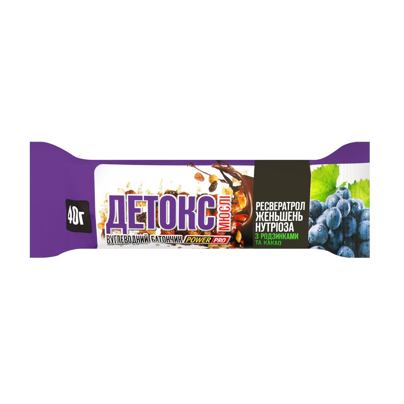 

Углеводный батончик Power Pro Детокс мюсли с изюмом и какао 40г