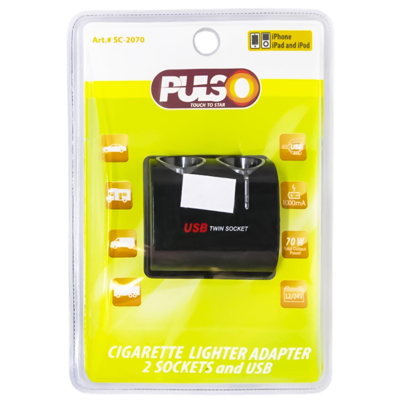 

Удлинитель прикуривателя PULSO 2 выхода+1USB 1000mA 12 24V SC-20