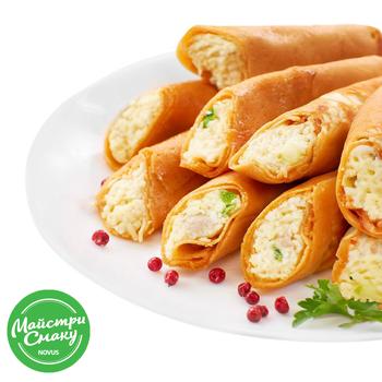 Млинці томатні з печінкою тріски