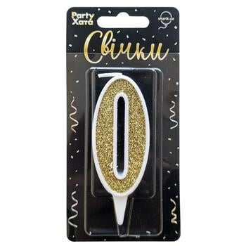 Party Khata Digit 0 Cake Candle Gold Glitter in White 9.5cm - buy, prices for NOVUS - photo 1