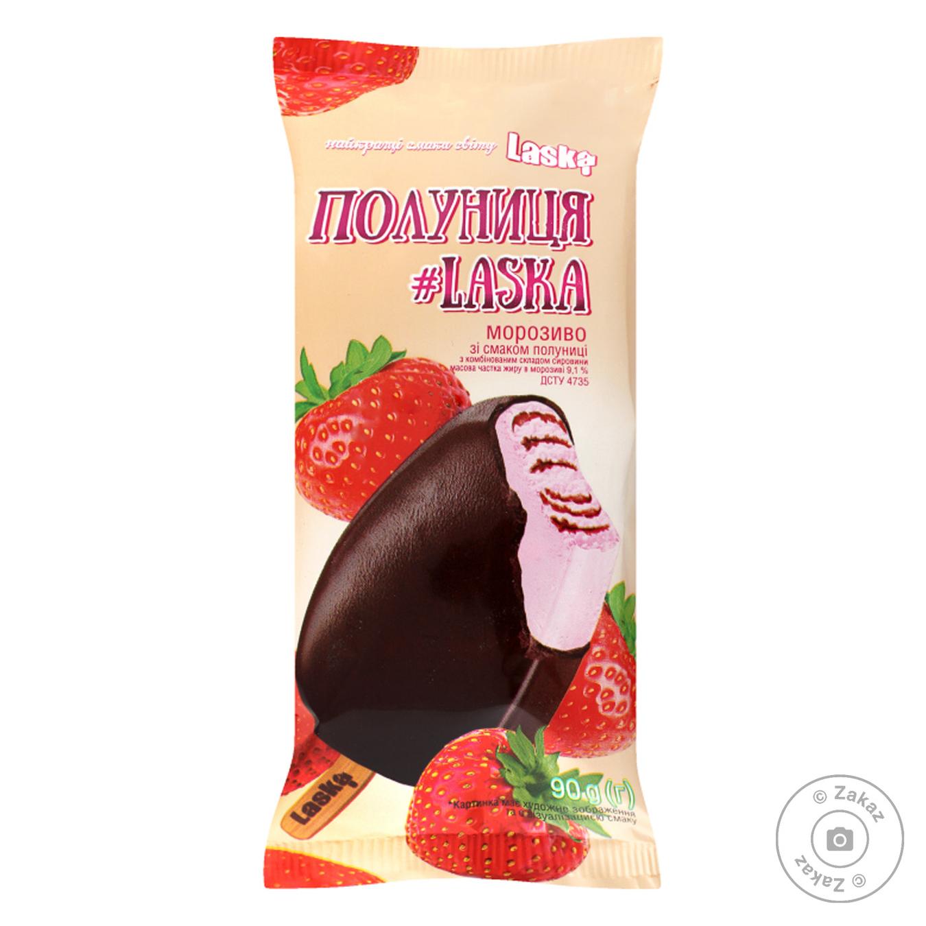 

Мороженое Laska Клубника #Laska эскимо с клубничным джемом в шоколадной глазури 90г