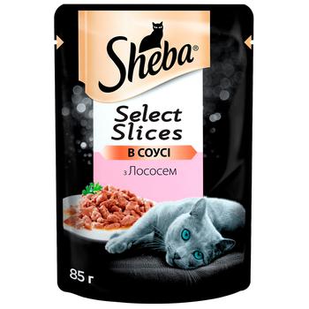 Корм Sheba Отборные ломтики с лососем в соусе для взрослых кошек 85г - купить, цены на Ашан - фото 1