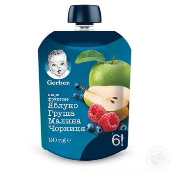 Пюре Gerber яблоко груша малина черника 90г купить, цены на МегаМаркет - фото 1