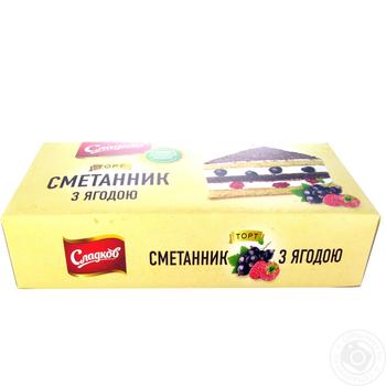 Торт Сладков сметанник с ягодой 450г купить, цены на МегаМаркет - фото 1