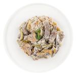 Piccadilly Salad with Boiled Heart, Marinated Mushrooms, Cucumbers and Fried Onions