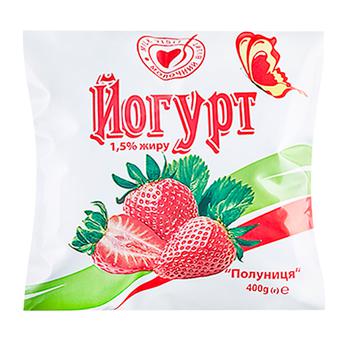 Йогурт ТМ Молочний візит 1,5% полуниця 400г плівка - купить, цены на Чудо Маркет - фото 1