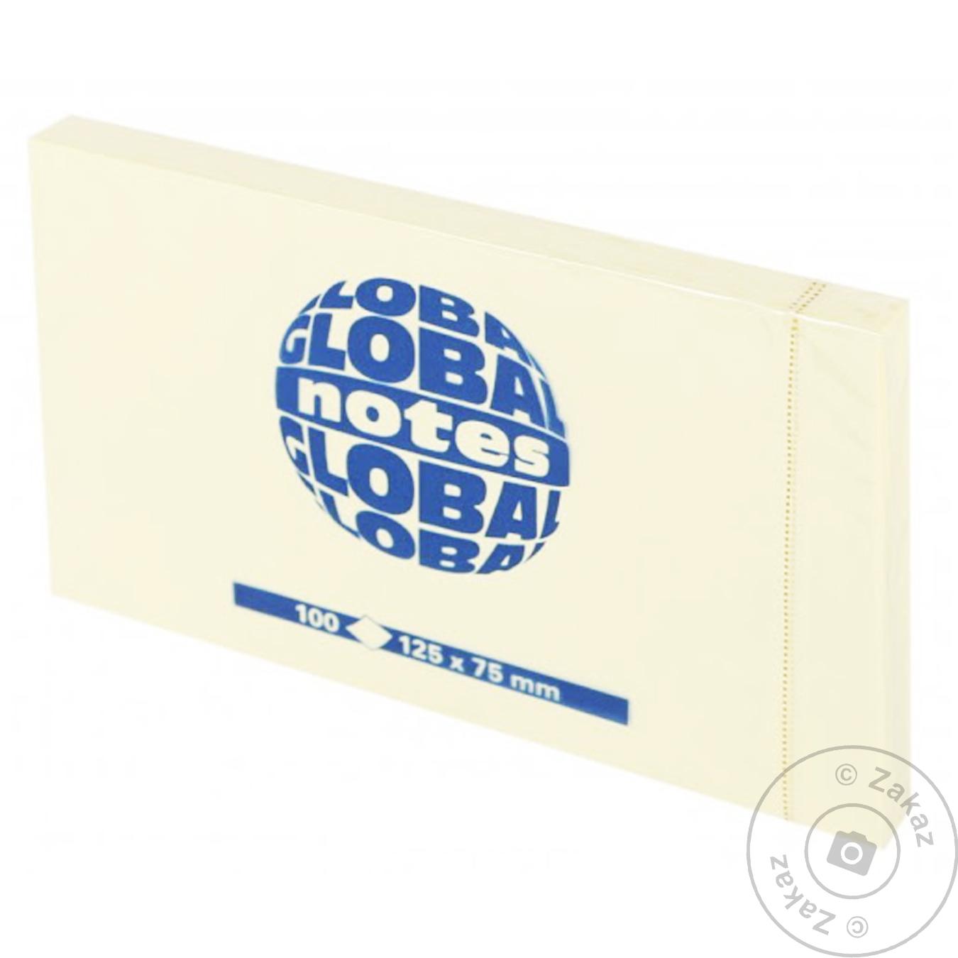 

Бумага для заметок Global Notes с клейким слоем желтый 125x75мм 100шт
