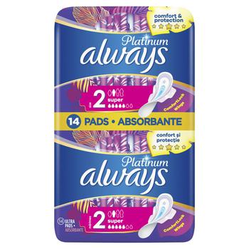 Always Platinum Super 2 Sanitary Pads 14pcs - buy, prices for MegaMarket - photo 1