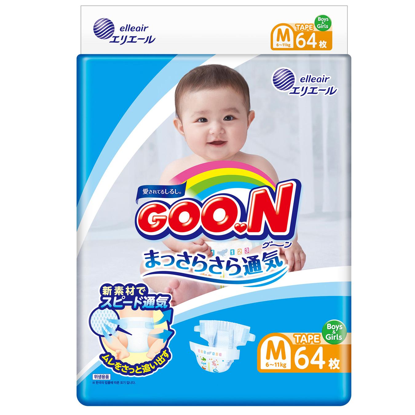 

Подгузники Goo.N для детей 6-11кг размер M на липучках 64шт