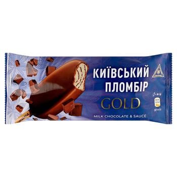 Мороженое Киевский Пломбир Gold в молочном шоколаде с шоколадным соусом 80г - купить, цены на Таврия В - фото 1