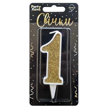 Party Khata Digit 1 Cake Candle Gold Glitter in White 9.5cm - buy, prices for NOVUS - photo 1