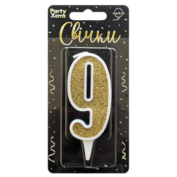 Party Khata Digit 9 Cake Candle Gold Glitter in White 9.5cm - buy, prices for NOVUS - photo 1