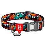 Ошейник для собак Waudog нейлоновый с QR-паспортом 28-40см/20мм с рисунком зубастые монстры