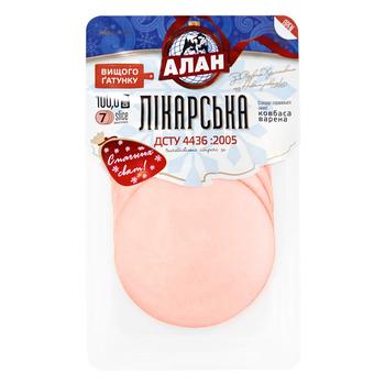 Колбаса Алан Докторская вареная нарезанная высший сорт 100г - купить, цены на Таврия В - фото 1