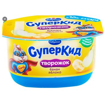 Паста сиркова Савушкін СуперКід Банан-Яблуко 3,5% 110г - купити, ціни на METRO - фото 1