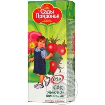 Сік Сади Придоння яблуко-шипшина дитячий відновлений освітлений стерилізований без цукру з 6 місяців тетрапакет 200мл Росія - купити, ціни на NOVUS - фото 5