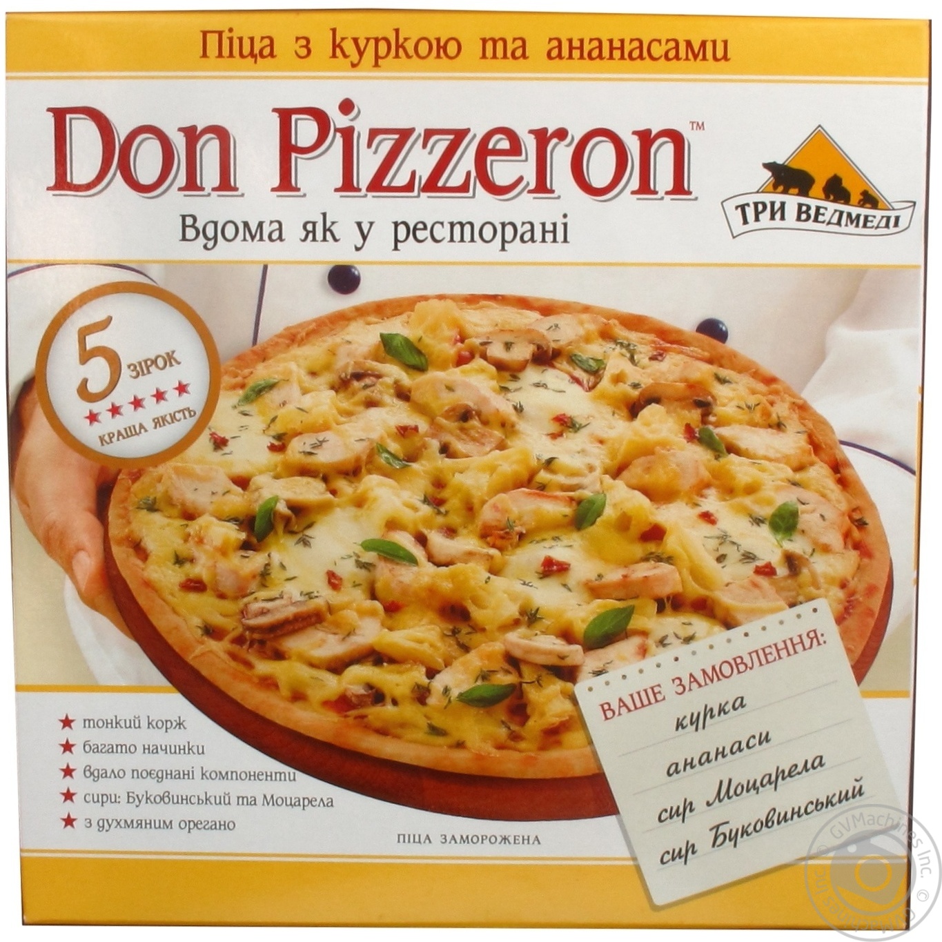 Піцца з куркою та ананасами Don Pizzeron Три Ведмедi 350г ❤️ доставка на дом  от магазина Zakaz.ua