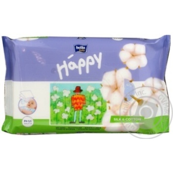 Серветки вологі Bella baby Happy Silk & Cotton 64шт. х10 купити, ціни на МегаМаркет - фото 1