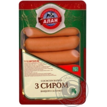 Сосиски вареные Алан с сыром высшего сорта 330г купить, цены на МегаМаркет - фото 3