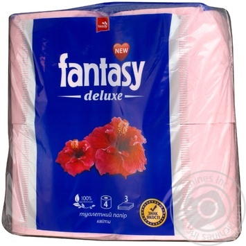 Туалетний папір Fantasy Deluxe Квіти 3-шаровий 4шт - купити, ціни на NOVUS - фото 1