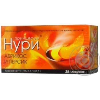 Black tea Princess Noori Apricot and Peach with apricot and peach pieces 25х1.5g teabags Russia - buy, prices for - photo 1