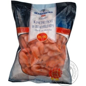 Shrimps shell-on 70/90 cooked Skandinavika 1kg