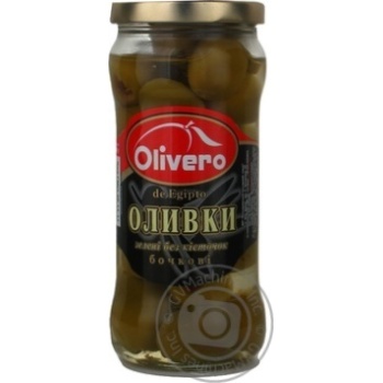 Оливки зелені Olivero бочкові без кісточок 350г - купити, ціни на - фото 1