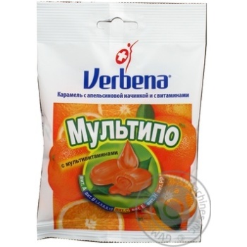 Карамель Verbena Мультипо с апельсиновой начинкой и витаминами 60г купить, цены на МегаМаркет - фото 1