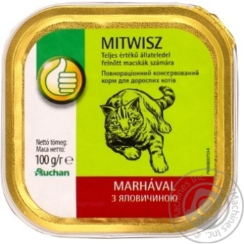 Корм консервований Ашан Mitwisz паштетний з яловичиною для котів 100г - купити, ціни на - фото 1