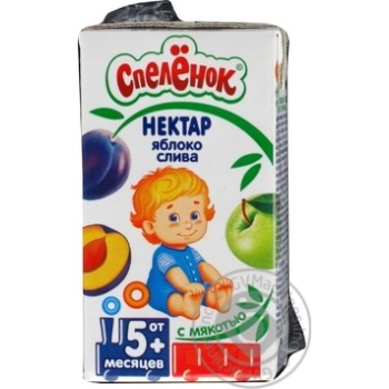 sterilized homogenized nectar Spelenok apple-plum with pulp for 5+ months babies tetra pak 125ml Russia