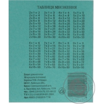 Зошит Тетрада 18арк клiтинка Тешка х40 купити, ціни на МегаМаркет - фото 2