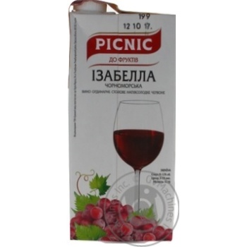 Picnic Isabella Chornomorska red semi-sweet wine 13% 1l - buy, prices for MegaMarket - photo 1