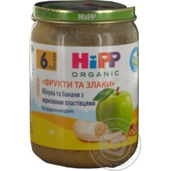 Пюре Hipp Фрукты и злаки Яблоки и бананы с зерновыми хлопьями с 6-х месяцев 190г купить, цены на МегаМаркет - фото 1