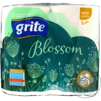 Туалетний папір Grite Blossom 4шт.3шар х14 купити, ціни на МегаМаркет - фото 1