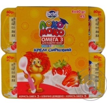 Крем творожный Lactel Локо Моко з клубникой 4% 4*60г Крем творожный Lactel Локо Моко з клубникой 4% 4*60г - купить, цены на - фото 1