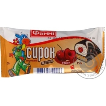 Cottage cheese Fanni cherry in chocolate glaze on a cookie 15% 50g - buy, prices for MegaMarket - photo 1
