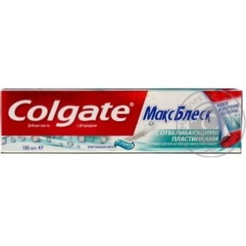 Зубна паста Colgate Макс Блиск з відбілюючими пластинками Кристальна м’ята 100мл купити, ціни на МегаМаркет - фото 1
