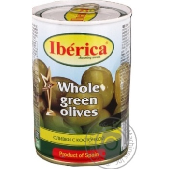 Оливки зеленые Iberica с косточкой 420г купить, цены на МегаМаркет - фото 1
