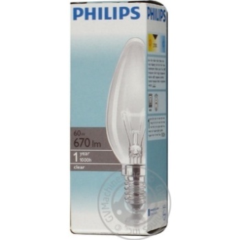 Лампа Philips B35 свічка прозора 60w Е14 CL